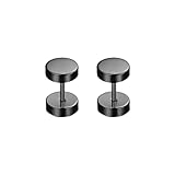 OUNONA Pendientes Antialérgicos Negros Forma de Mancuerna de Acero Inoxidable sin Corrosión para Hombres y Mujeres para Fiestas y Ocasiones Importantes