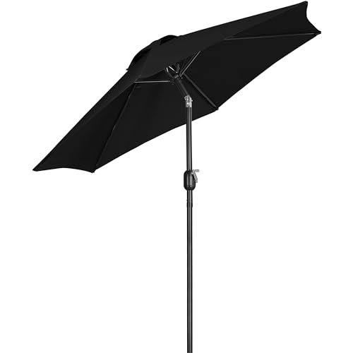 Yaheetech Garden Parasol Umbrella 2.3M Patio Table Umbrella Outdoor Sun Shade with Crank Handle & 6 Metal Ribs for Garden/Backyard/Deck - Black