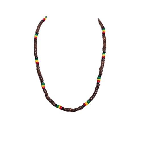 BlueRica Brown & Rasta Coconut Shell Beads Necklace (18