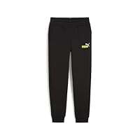 PUMA Boy's Essential + 2 Colour Logo Fleece Sweatpants, Black/Lime Sheen, L