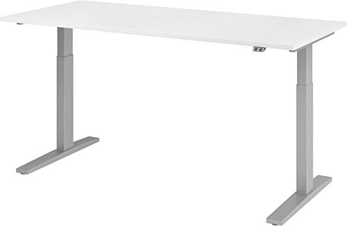 bümö® elektrischer Sitz & Steh Schreibtisch höhenverstellbar 180 x 80 cm in weiß - Gestell in Silber