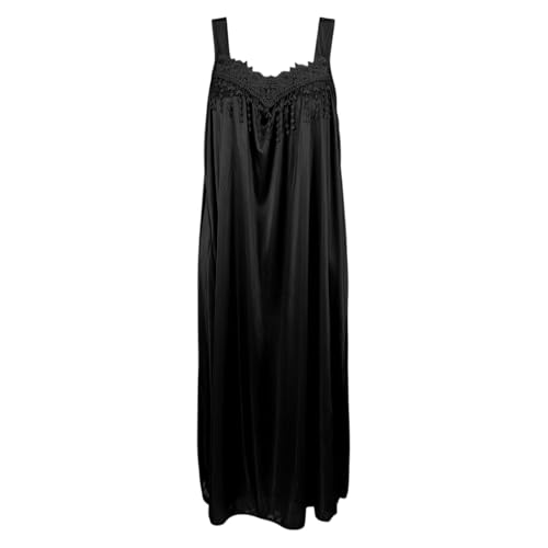 YMAMIYO Silk Nightgown For Women Midi Plus Size Sleeveless Lace Trim Sexy Sleepwear V Neck Wide Strap Loose Fit Lounge Dress Black - image 3
