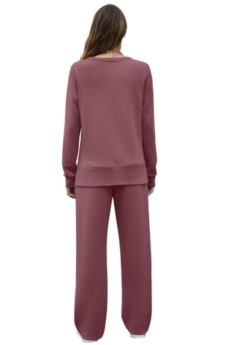 Image of OFEEFAN Women's 2 Piece Lounge Set Travel Airport Outfits Side Slit Tracksuit Wide Leg Loungewear Baggy Comfy Sweatsuit S-3XL