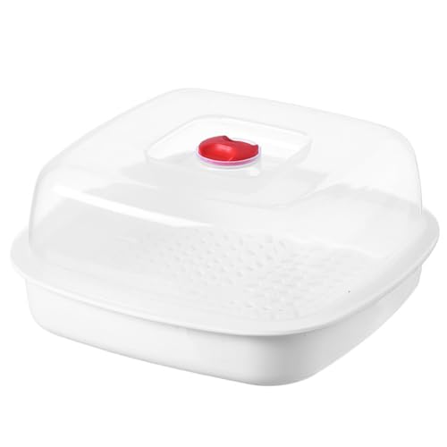 MAGICLULU Microwave Food Steamer: Square Plastic White Steamer for Quick Home Cooking, 8.26X8.26X4.33 Inches