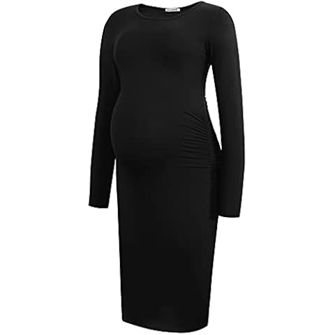 Smallshow Women's Long Sleeve Maternity Dress Ruched Pregnancy Clothes,Black Cover