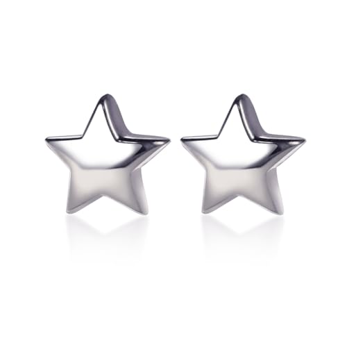 HANFLY 925 Sterling Silver Star Stud Earrings, Small Minimalist Design, Delicate Fashion Jewelry for Women (Silver-Star)