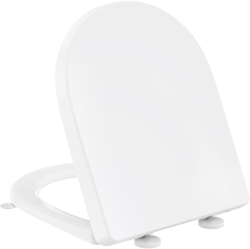 YEAUPE PRO D Shaped Soft Close Toilet Seat PP White Hardwearing Toilet Seats Quick Release Easy Clean and Install with Alignment Guide Adjustable Hinges Heavy Duty Universal Toilet Lid 45 x 36cm