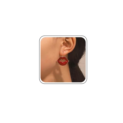 TseenYi Pendientes Labios Labios Rojos Pintalabios Pendientes Labios Gota Lindos Labios Beso Pendientes Colgantes Statement Weird Lips Charm Earrings