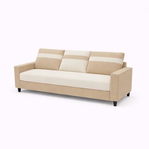 Image of Heaven Dual Tone Plush Velvet 3 Seater + 2 Seater Sofa Set with 2 Ottoman | Silken Velvet Suede Upholstery | Designer Sofa for Living Room & Office Spaces (Beige & Cream)