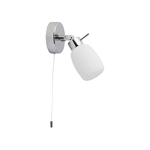 firstchoicelighting Modern Polished Chrome & Glass IP44 Bathroom Wall Light with Pull Cord Switch