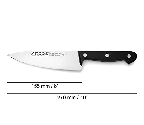 Arcos Chef Knife 6 Inch Stainless Steel. Cooking Knife To Cut And Peel Small Food. Ergonomic Polyoxymethylene Handle And 155Mm Blade. Series Universal. Color Black #TOP1
