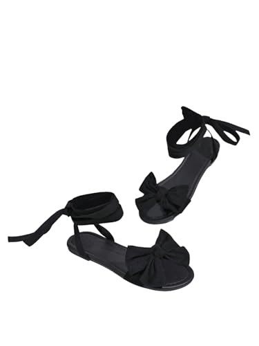 GORGLITTER Women's Bow Strappy Sandals Lace Up Gladiator Flat Sandals Tie Up Ankle Strap Beach Sandals 2025