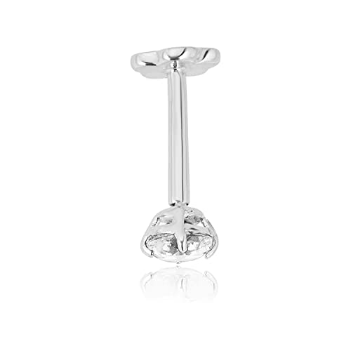 Image of AVORA 14K Yellow /White Gold 3mm Round Simulated Diamond (0.1 carat) Cartilage Piercing Flat Back Earring Body Jewelry (18 Gauge) - Emerald, Ruby, Amethyst, Sapphire, Sim. Diamond