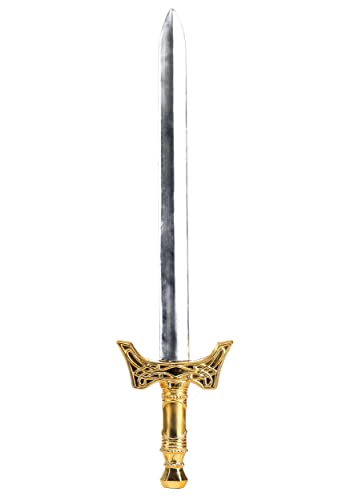 Toy Knight Sword Costume Accessory for Adults - 27 Plastic Knight Sword with Realistic Forged Steel Blade & Gold Grip Standard