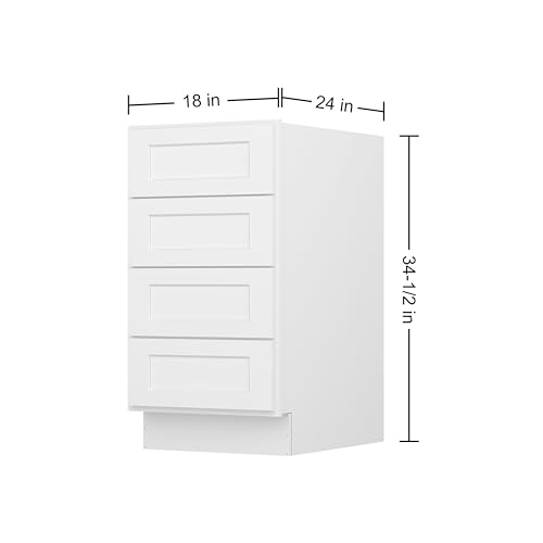 Image of Furinno Shaker Drawer Base Kitchen Cabinet with 4-Drawers, Ready to Assemble, 24 D x 18 W x 34.5 H, White