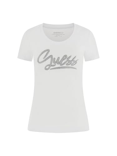 Guess T-shirt Eco à manches courtes GUESS Script pour femme, blanc pur, Taille XL