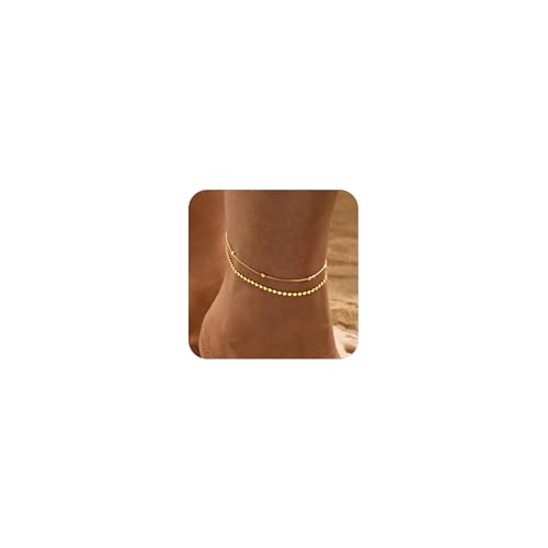 Striviio Gold Ankle Bracelets for Women, 14K Waterproof Gold Plated Anklets Set, Layered Gold Ankle Bracelets for Women Jewelry Gift