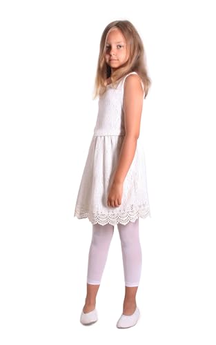 looksy Mädchen 7/8 Länge Fußlose Strumpfhose für Rock Kleid Tunika Dünne Leggings für kleine Dame Modische Kinder Ballett Gymnastik Schulhose, Alice, Bianco 134/140 cm (9/10 Jahre)