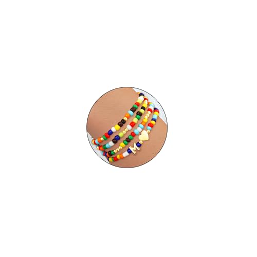 Image of 4PCS Initial Colorful Beaded Bracelets Initial Bracelets for Teen Girls Initial Colorful Beaded Bracelets Set Summer Boho Y2K Bohemian Stackable Letter A-Z Stretch Bracelets Birthday Jewelry Gifts(M)