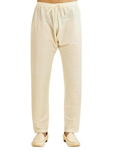 rameshwaram fabrics Sherwani Pyjamas for men - Cotton - Cream Off-White(Fit for 28-42 Inch Waist)-picture-29