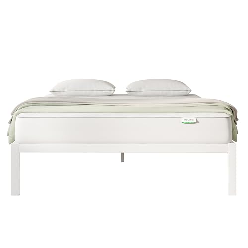 Novilla Rete Letto Matrimoniale 140x190 Struttura Letto a Doghe in Legno, Spazio di Archiviazione Sotto al Letto, Facile da Montare, Perfetto per Tutti Tipi di Letti e Materassi, Bianco