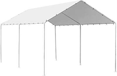 10x20 Carports Heavy Duty Car Port Waterproof Car Tent Metal Carport Party Tent with 6 Steel Legs,White