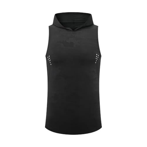 Débardeur homme sweat à capuche sans manches de sport noir XL
