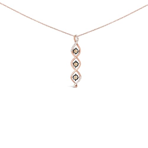 10K Rose and Yellow Gold Plated .925 Sterling Silver 1/2 Cttw Round Diamond Twisted 18" Pendant Necklace (Champagne Color, I2-I3 Clarity)
