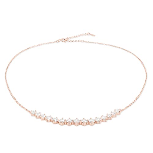 Savearth Diamonds 3 1/5 Ct 3.5Mm And 4Mm Round Cut Lab Created Moissanite Diamond Bib Necklace In 14K Rose Gold Over Sterling Silver Jewelry For Women, 18" Chain (G-H Color, Vvs1 Clarity, 3.20 Ct) #TOP3
