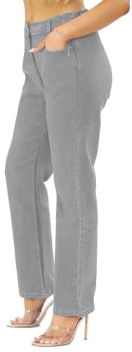 UK Dispatch Womens Side Elastic Waist Jeans Straight Leg Regular Fit 25" Leg Ladies,16,Grey