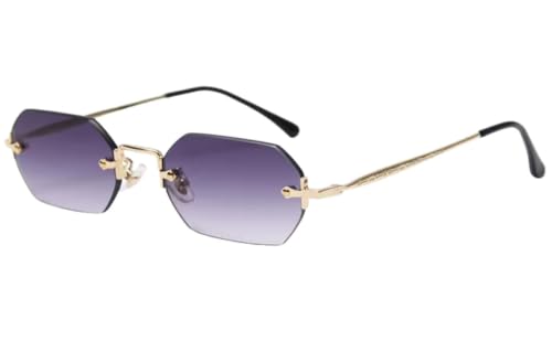 Lunettes de soleil rectangulaires sans monture pour hommes et femmes avec verres octogonaux bleus