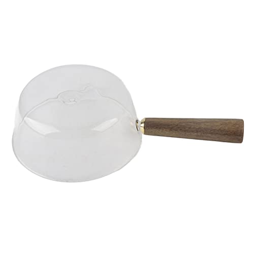 Pentola per il Latte in Vetro con Manico in Legno, Beccuccio a V, Pentola per Tagliatelle Pentola per il Latte in Vetro Borosilicato Pentola Antiaderente Misurini in Vetro Brocca