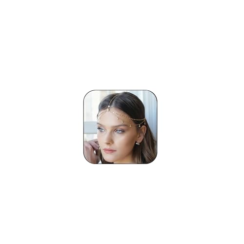 Gold Headpiece for Women Wedding Bridal Hair Jewelry Layered Rhinestone Head Chain Fashion Genie Costume Accessories