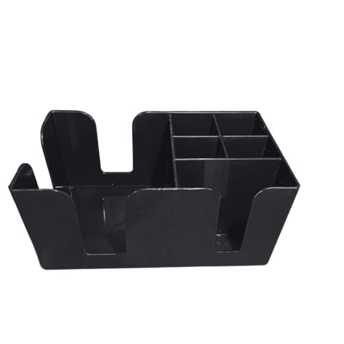 Rattleware 6-Compartment Bar Caddy Organizer – Durable Black Plastic Napkin Holder and Straw Organizer for Bar Tools Coffee Bar Accessories Restaurant Home Bar Cart Storage