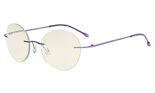 Eyekepper Bezramowe progresywne okulary wieloogniskowe czytelniki niebieskie światło filtr okrągły retro okulary do czytania mężczyźni kobiety fioletowe +1,00