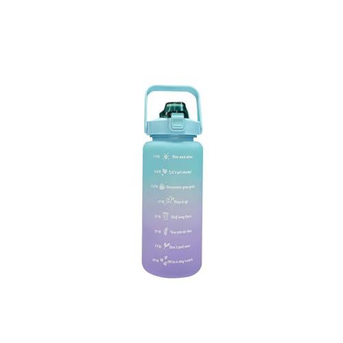 ウォーターボトル 水筒 2L 直飲み ストローボトル ストロー キャリーハンドル付き 大容量 ワンタッチ グラデーション ポーツ ボ ト ル タイムマーカー付き 目盛り おしゃれ 軽量 耐冷耐熱 携帯便利 漏れ防止 BPAフリー アウトドア スポーツ 登山