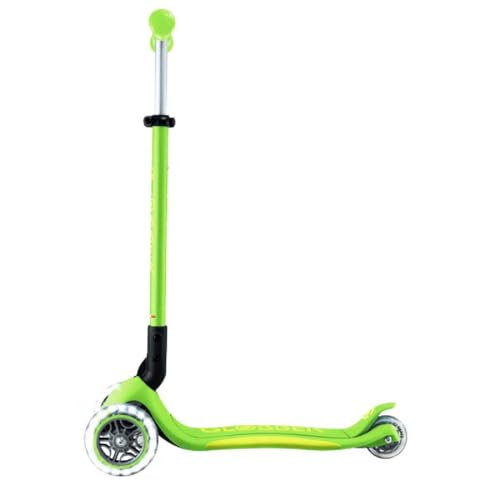 GLOBBER Primo Foldable Plus Lights Roller - Tretroller Kinder ab 3 Jahre - Scooter 120/80 mm - ABEC 5, 3-r&auml;drig mit LED Rollen - h&ouml;henverstellbar - gr&uuml;n-Lime gr&uuml;n