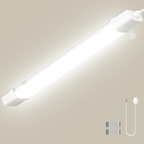 Litglobe Neon LED 90cm con Sensore di Movimento,30W 3000LM Tubo Neon,4500K Bianco Neutro Barra LED,IP65 Impermeabile Plafoniera Soffitto per Cucina Officina Garage Ufficio
