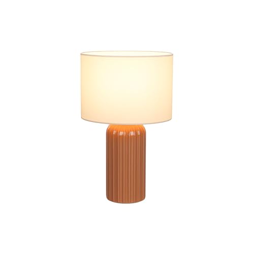 Lámpara de mesa de cerámica moca lámpara de mesa pantalla textil lámpara blanca para sala de estar, interruptor de cable, 1 casquillo E27, diámetro x alto 20 x 36 cm