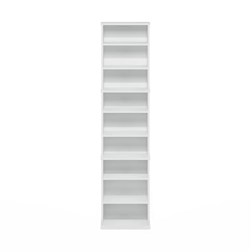 Image of Furinno Jaya DVD Shelf, 9-Shelf Tall Narrow CD Rack, Media Shelf with Adjustable Shelves, DVD Storage Cabinets for CD Bluray Game Disc, Easy Assembly, for Living Room, Home Office, White