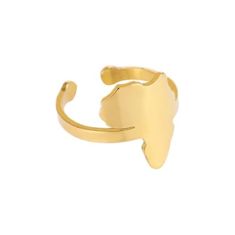 ZMJK Africa Map Ring Hollow Titanium Steel African Map Open Ring Glossy Heart Shape Ring Country Map Rings Jewelry for Women (Golden map) Cover