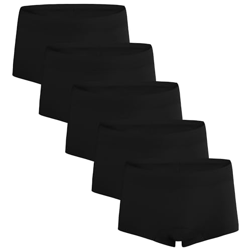 INNERSY Culotte Fille Noire Boxer Coton Shorty Ado Taille Basse Boyshort Adolescent Confort Lot de 5 (10-12 Ans, 5 Noir)