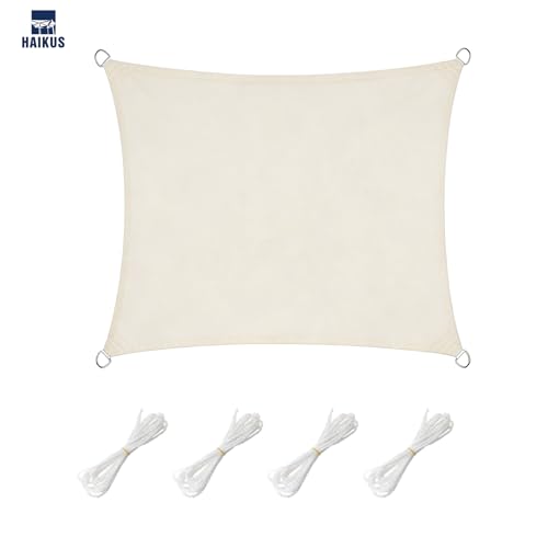 HAIKUS Sonnensegel Wasserdicht Rechteckig Quadratisch 3x3m Sonnenschutz Wasserabweisend Premium PES Polyester mit UV Schutz für Balkon Garten Terrasse Quadrat Weiss Creme 2