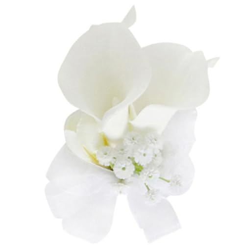 Fouriding Artificial White Calla Lily Wrist flowers for Wedding Groom Best Man Bride Bridesmaid Corsage Suit for Wedding Party Prom Event Ceremony Anniversary