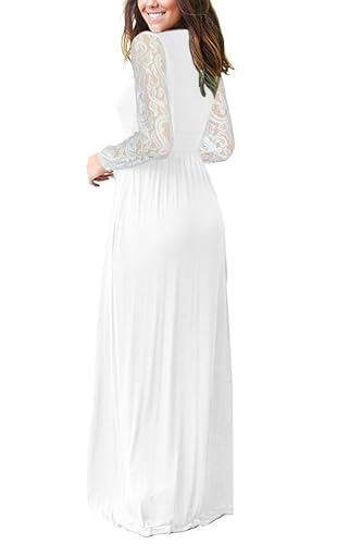 Image of AUSELILY Womens Long Sleeve Maxi Dress 2026 Fall Lace Long Sleeve Dress V Neck Wrap Waist Long Dresses with Pockets