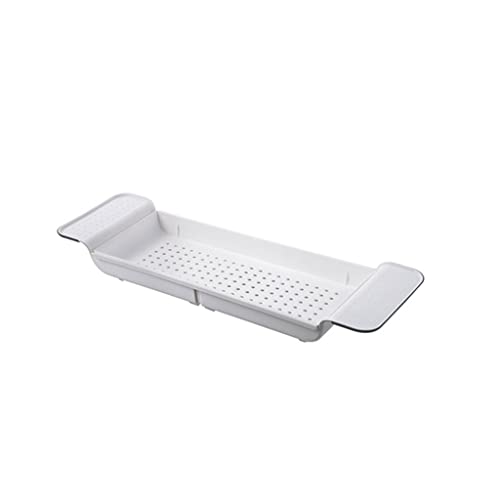 Plateau de baignoire extensible blanc et gris avec support de livre et verre de vin