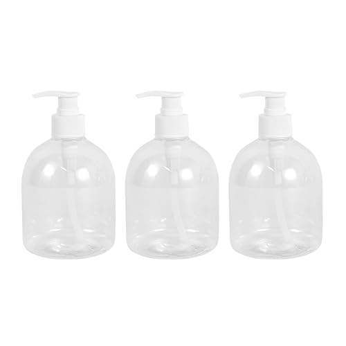 Lawazim Hand Sanitizer Bottle Set -3 Piece 500ml- Short Round Refillable Pump Dispensers Reusable Plastic Bottles for Soap Lotion & Sanitizer Smooth Pump Action - for Home Office & Travel Use