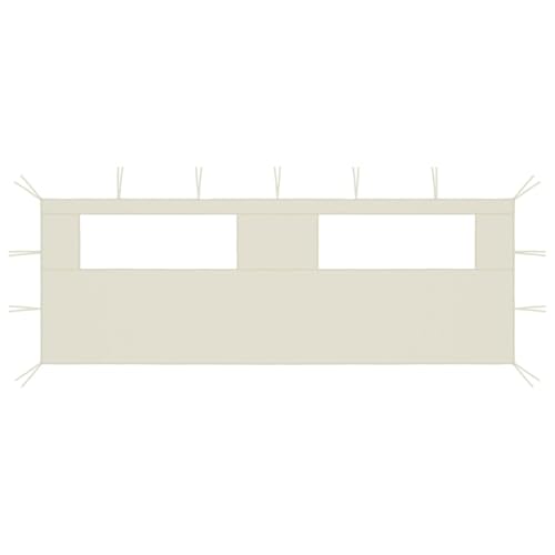 Tidyard Toldo Lateral de privacidad,Panel de Pared para cenador,Pared Lateral de cenador con Ventanas Color Crema 6x2 m,Carpa Plegable para Fiestas de Jardín, Terraza,Playa