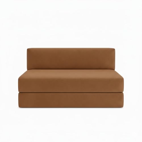 Image of Foldable One Seater Sofa Bed 3 x 6 Ft Velvet Fabric Washable Cover Convertible Sofa Bed for Home & Office Guest Room (Finish Color - Brown - Pre-Assembled)
