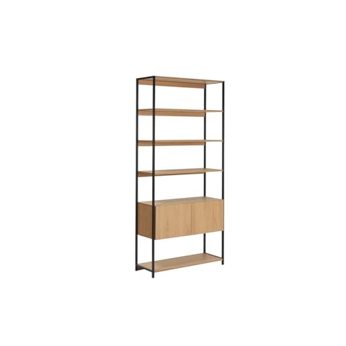 Libreria A Ripiani Con Vano Contenitore Chiuso Finitura Legno Chiaro Rovere E Metallo Nero L94 Cm Flea - 4